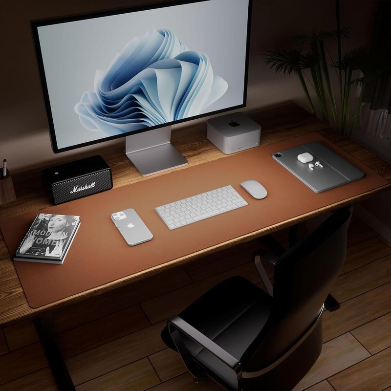 Aothia Leather Desk Pad Protector, Office Mat, Large Mouse Pad, Laptop Desk Pad, Non-Slip PU Leather Blotter, Waterproof Writing Pad for Office and Home (Brown, 47" x 17") - Image 4